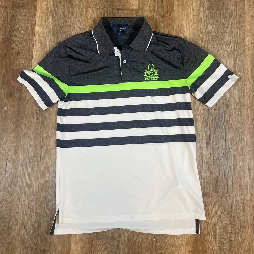RLX Ralph Lauren Polo‎ Shirt Boys L Large Blue White Golf Rugby PGA Quail Hollow